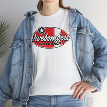 Load image into Gallery viewer, Red speed shop surf logo on front Heavy Cotton Tee