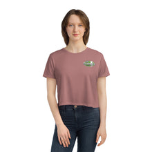 Load image into Gallery viewer, Green Divebomber surf logo Women's Flowy Cropped Tee