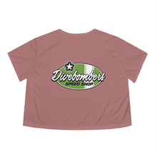 Load image into Gallery viewer, Green Divebomber surf logo Women's Flowy Cropped Tee