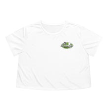 Load image into Gallery viewer, Green Divebomber surf logo Women's Flowy Cropped Tee