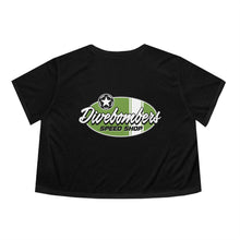Load image into Gallery viewer, Green Divebomber surf logo Women's Flowy Cropped Tee
