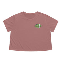 Load image into Gallery viewer, Green Divebomber surf logo Women's Flowy Cropped Tee