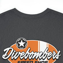 Load image into Gallery viewer, Orange speed shop surf large logo on back Heavy Cotton Tee