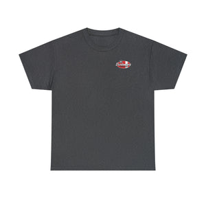 Red speed shop surf large logo on back  Heavy Cotton Tee