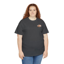 Load image into Gallery viewer, Orange speed shop surf large logo on back Heavy Cotton Tee
