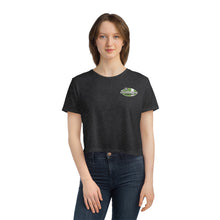Load image into Gallery viewer, Green Divebomber surf logo Women's Flowy Cropped Tee
