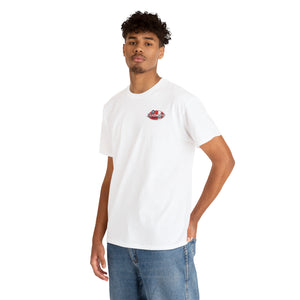 Red speed shop surf large logo on back  Heavy Cotton Tee
