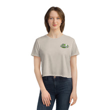 Load image into Gallery viewer, Green Divebomber surf logo Women's Flowy Cropped Tee