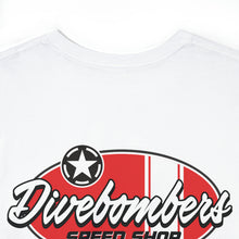 Load image into Gallery viewer, Red speed shop surf large logo on back Heavy Cotton Tee