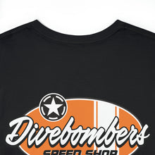 Load image into Gallery viewer, Orange speed shop surf large logo on back Heavy Cotton Tee