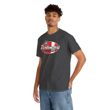 Load image into Gallery viewer, Red speed shop surf logo on front Heavy Cotton Tee