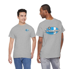 Load image into Gallery viewer, blue garage surf large logo on back Heavy Cotton Tee