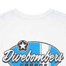 Load image into Gallery viewer, blue garage surf large logo on back Heavy Cotton Tee