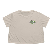 Load image into Gallery viewer, Green Divebomber surf logo Women's Flowy Cropped Tee