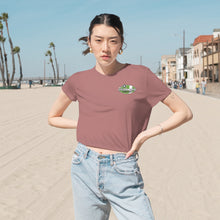 Load image into Gallery viewer, Green Divebomber surf logo Women's Flowy Cropped Tee