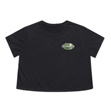 Load image into Gallery viewer, Green Divebomber surf logo Women's Flowy Cropped Tee