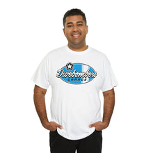 Load image into Gallery viewer, Blue Garage shop surf logo on front Heavy Cotton Tee
