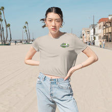 Load image into Gallery viewer, Green Divebomber surf logo Women's Flowy Cropped Tee