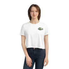 Load image into Gallery viewer, Green Divebomber surf logo Women's Flowy Cropped Tee