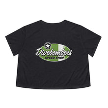 Load image into Gallery viewer, Green Divebomber surf logo Women's Flowy Cropped Tee