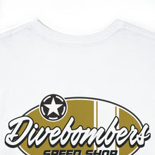 Load image into Gallery viewer, Gold speed shop surf large logo on back Heavy Cotton Tee