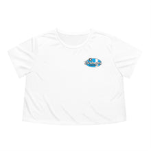 Load image into Gallery viewer, Blue Divebomber surf logo Women's Flowy Cropped Tee
