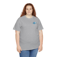 Load image into Gallery viewer, blue garage surf large logo on back Heavy Cotton Tee