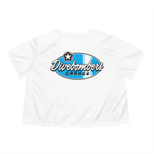 Load image into Gallery viewer, Blue Divebomber surf logo Women's Flowy Cropped Tee