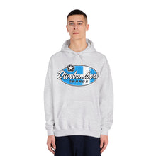 Load image into Gallery viewer, Blue Divebombers garage surf logo hoodie