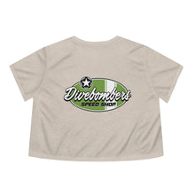 Load image into Gallery viewer, Green Divebomber surf logo Women's Flowy Cropped Tee