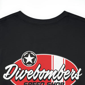 Red speed shop surf large logo on back  Heavy Cotton Tee