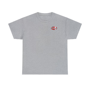 Red garage surf large logo on back  Heavy Cotton Tee