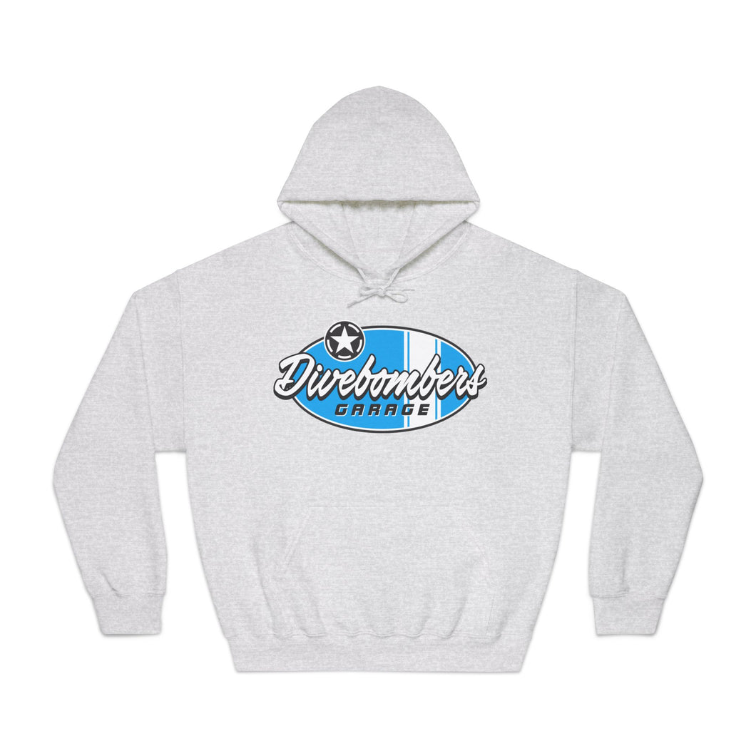 Blue Divebombers garage surf logo hoodie