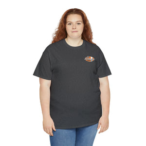 Orange speed shop surf large logo on back  Heavy Cotton Tee