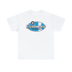 Blue Garage shop surf logo on front  Heavy Cotton Tee