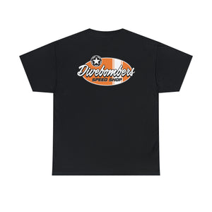 Orange speed shop surf large logo on back  Heavy Cotton Tee