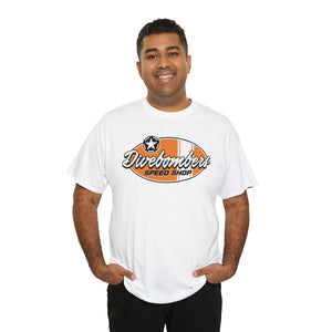 Orange Speed Shop surf logo on front  Heavy Cotton Tee