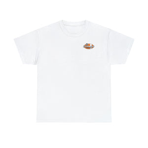 Orange speed shop surf large logo on back  Heavy Cotton Tee