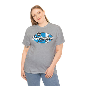 Blue Garage shop surf logo on front  Heavy Cotton Tee