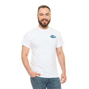 Blue garage surf large logo on back  Heavy Cotton Tee