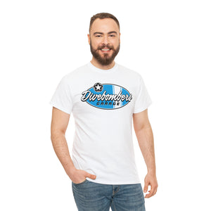 Blue Garage shop surf logo on front  Heavy Cotton Tee