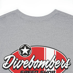 Red speed shop surf large logo on back  Heavy Cotton Tee